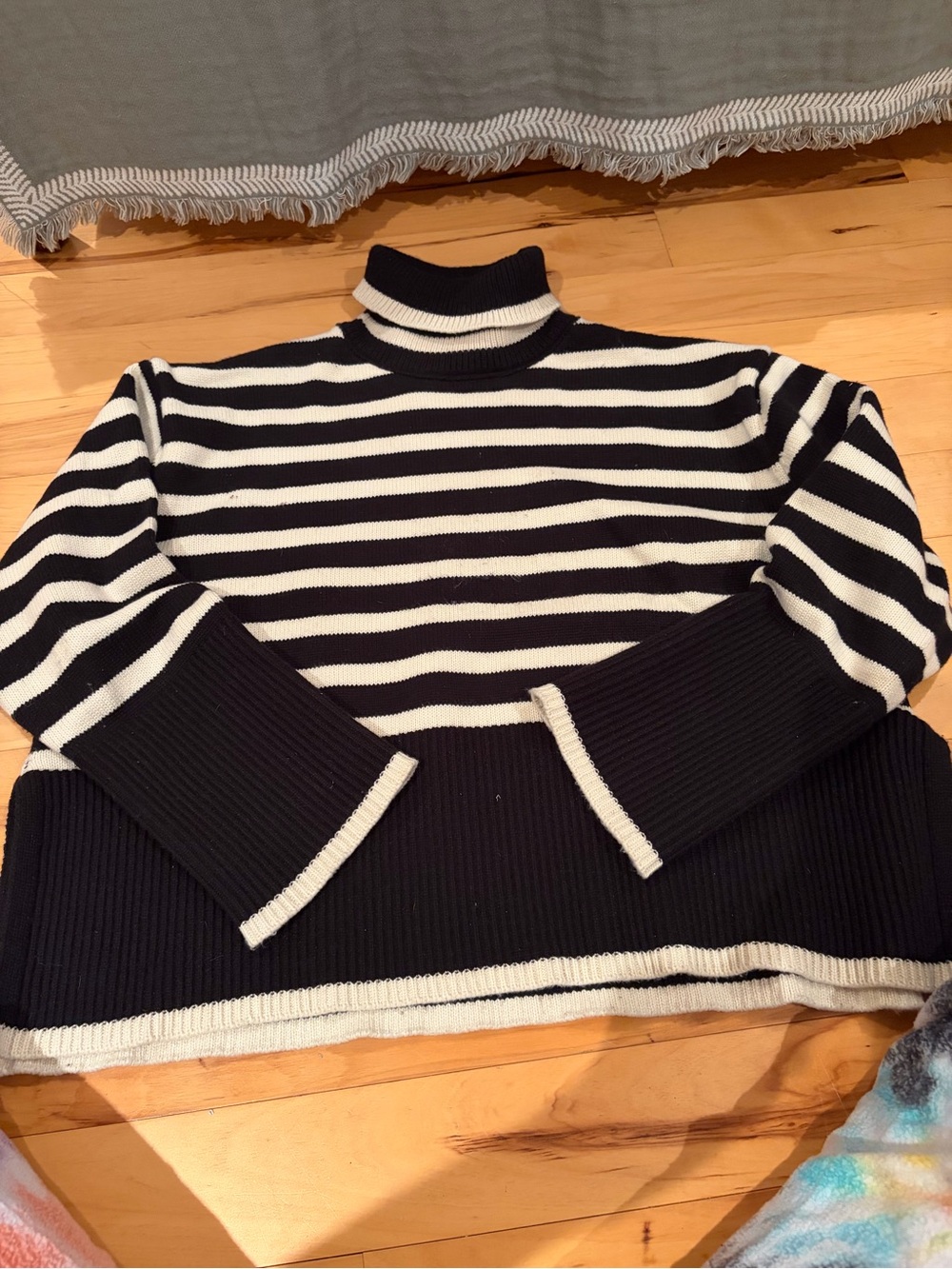 Striped Black & White Turtleneck Sweater